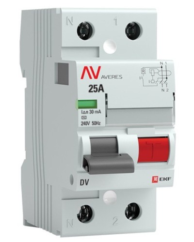 DV 2P 25А/ 30мА (AC)  AVERES (rccb-2-25-30-ac-av). Выключатели дифференциального тока (УЗО). EKF в Березниках