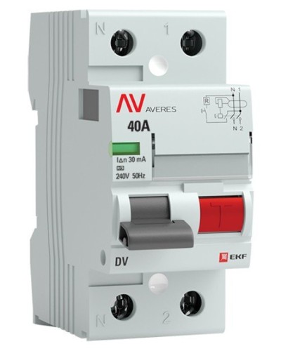 DV 2P 40А/ 30мА (A)  AVERES (rccb-2-40-30-a-av). Выключатели дифференциального тока (УЗО). EKF в Березниках