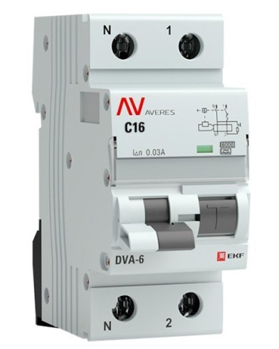DVA-6 1P+N 16А (C) 30мА (AC) 6кА  AVERES (rcbo6-1pn-16C-30-ac-av). Автоматический выключатель дифференциального тока. EKF в Березниках